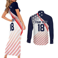 Custom USA Soccer Couples Matching Short Sleeve Bodycon Dress and Long Sleeve Button Shirt Play With Pride - Wonder Print Shop