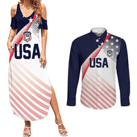 Custom USA Soccer Couples Matching Summer Maxi Dress and Long Sleeve Button Shirt Play With Pride - Wonder Print Shop