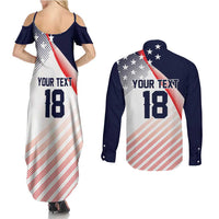 Custom USA Soccer Couples Matching Summer Maxi Dress and Long Sleeve Button Shirt Play With Pride - Wonder Print Shop