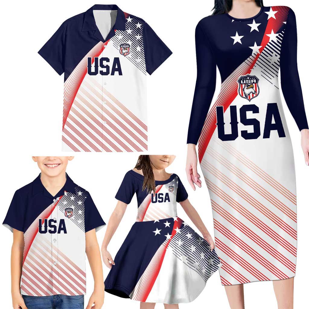 Custom USA Soccer Family Matching Long Sleeve Bodycon Dress and Hawaiian Shirt Play With Pride - Wonder Print Shop