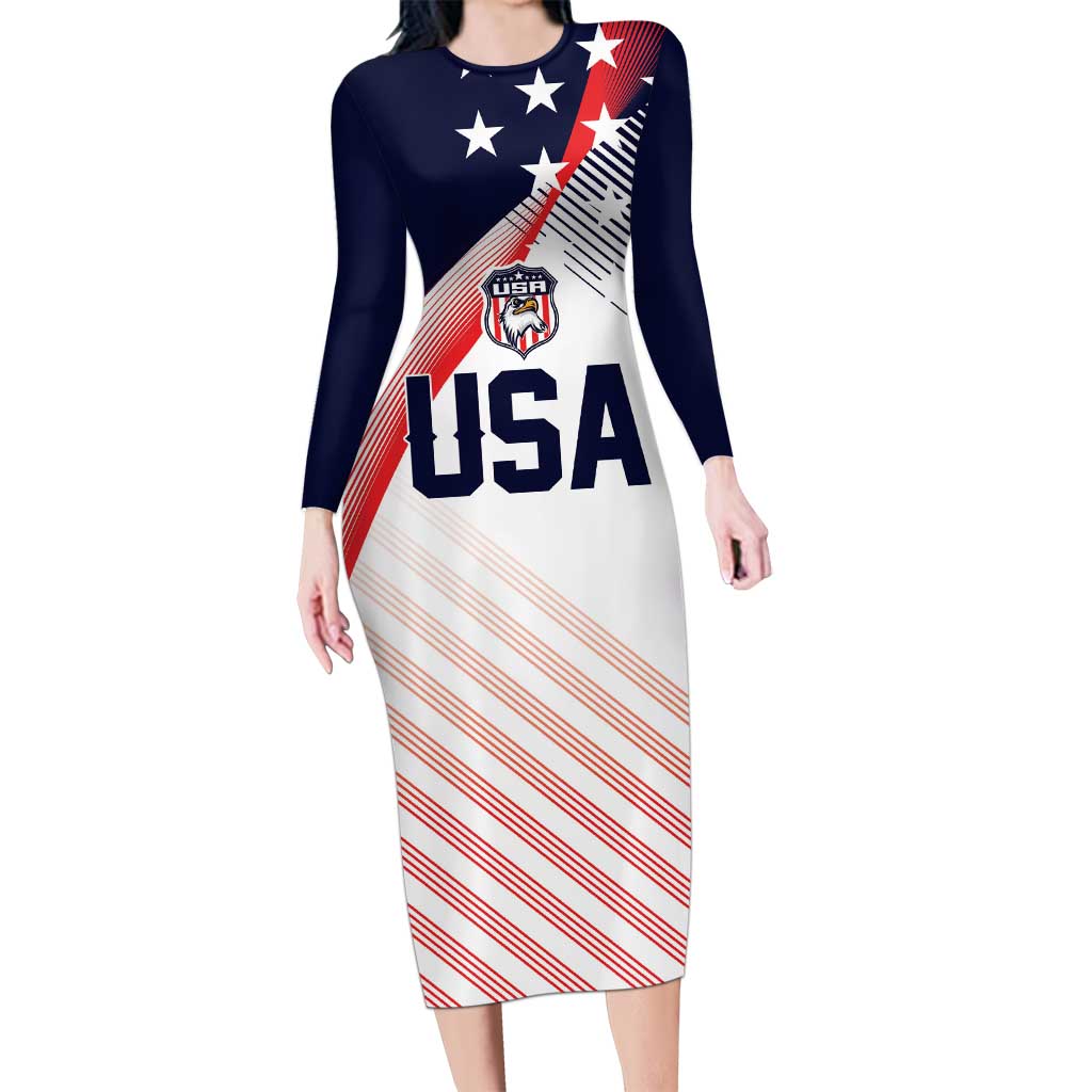 Custom USA Soccer Family Matching Long Sleeve Bodycon Dress and Hawaiian Shirt Play With Pride - Wonder Print Shop