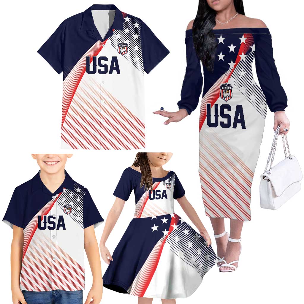 Custom USA Soccer Family Matching Off The Shoulder Long Sleeve Dress and Hawaiian Shirt Play With Pride - Wonder Print Shop