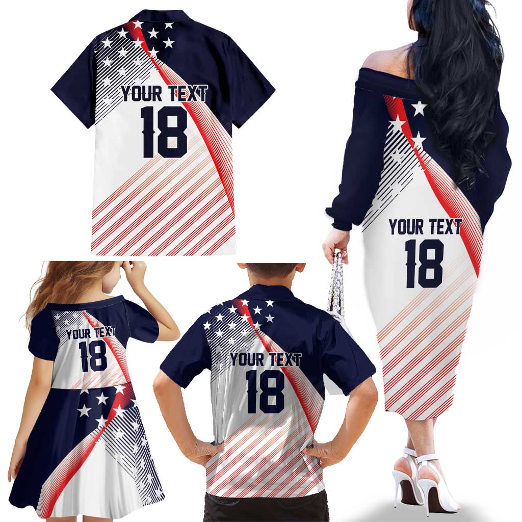 Custom USA Soccer Family Matching Off The Shoulder Long Sleeve Dress and Hawaiian Shirt Play With Pride - Wonder Print Shop