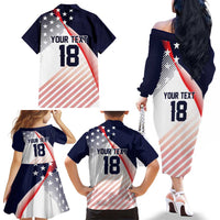 Custom USA Soccer Family Matching Off The Shoulder Long Sleeve Dress and Hawaiian Shirt Play With Pride - Wonder Print Shop