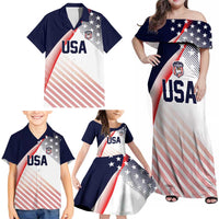 Custom USA Soccer Family Matching Off Shoulder Maxi Dress and Hawaiian Shirt Play With Pride - Wonder Print Shop