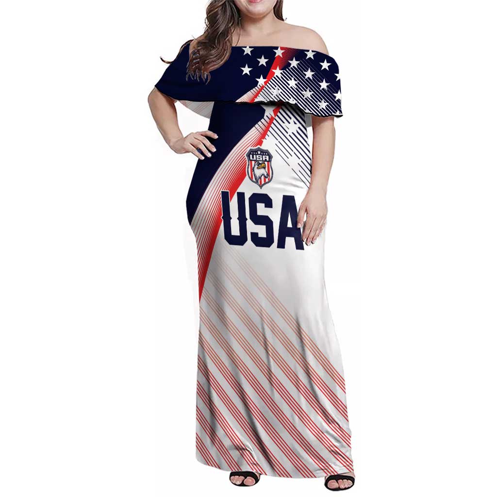 Custom USA Soccer Family Matching Off Shoulder Maxi Dress and Hawaiian Shirt Play With Pride - Wonder Print Shop