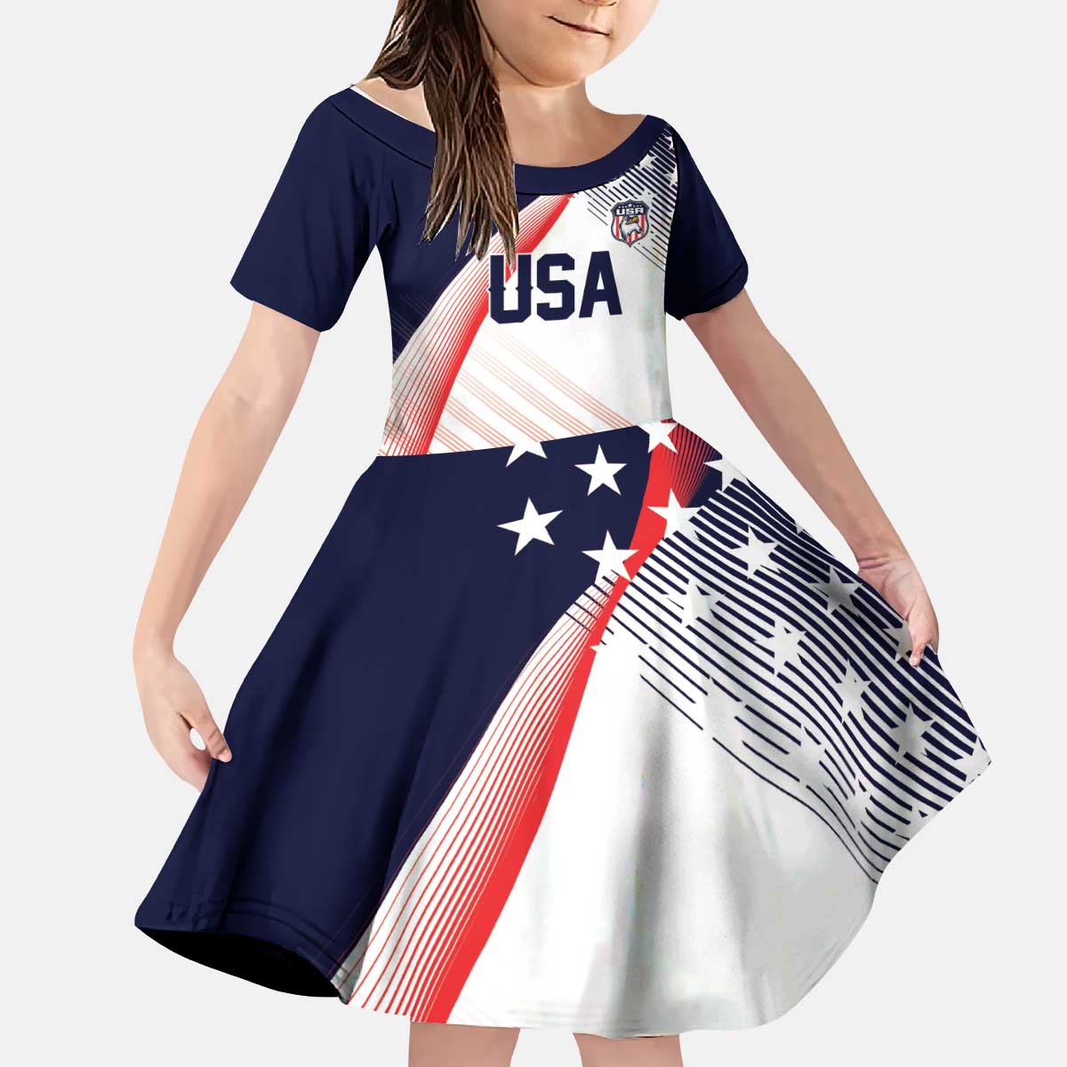 Custom USA Soccer Kid Short Sleeve Dress Play With Pride - Wonder Print Shop
