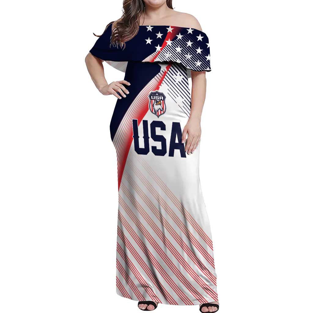 Custom USA Soccer Off Shoulder Maxi Dress Play With Pride - Wonder Print Shop