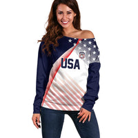 Custom USA Soccer Off Shoulder Sweater Play With Pride - Wonder Print Shop