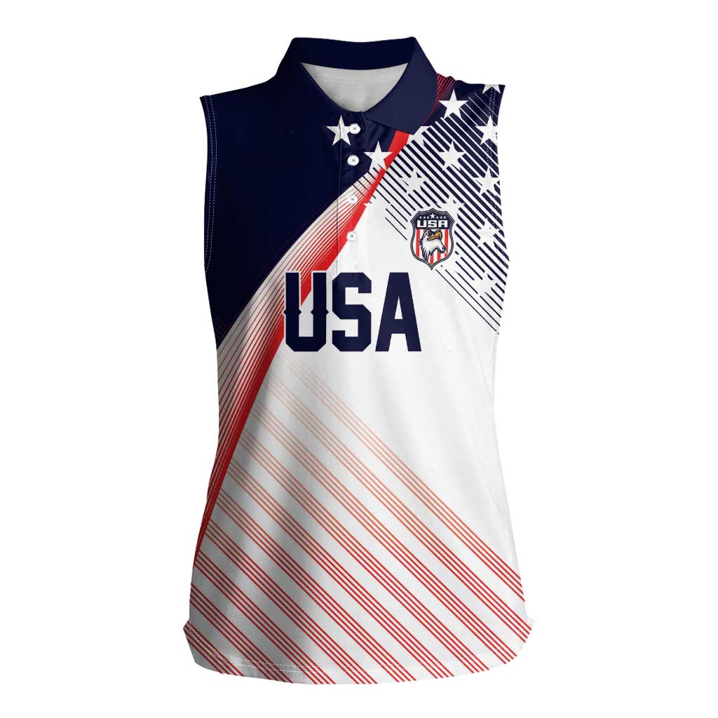 Custom USA Soccer Women Sleeveless Polo Shirt Play With Pride - Wonder Print Shop