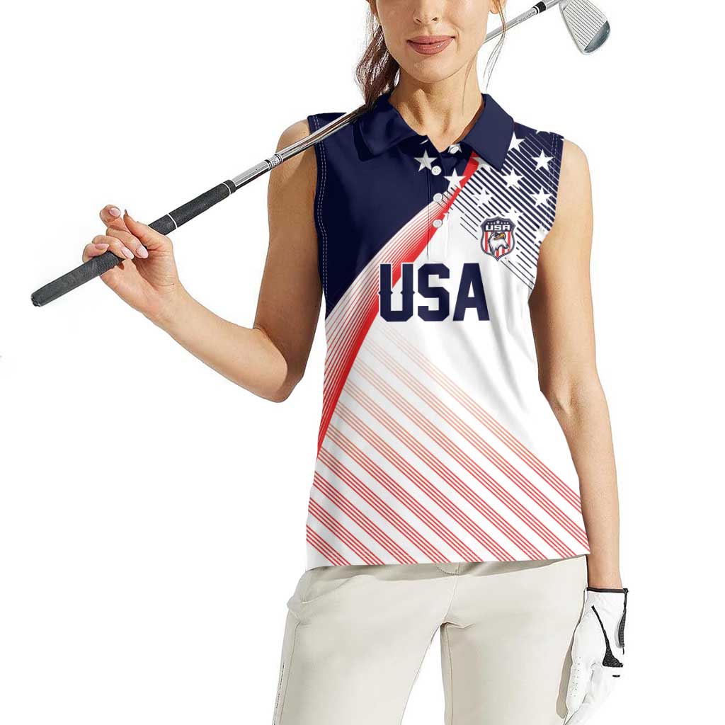 Custom USA Soccer Women Sleeveless Polo Shirt Play With Pride - Wonder Print Shop