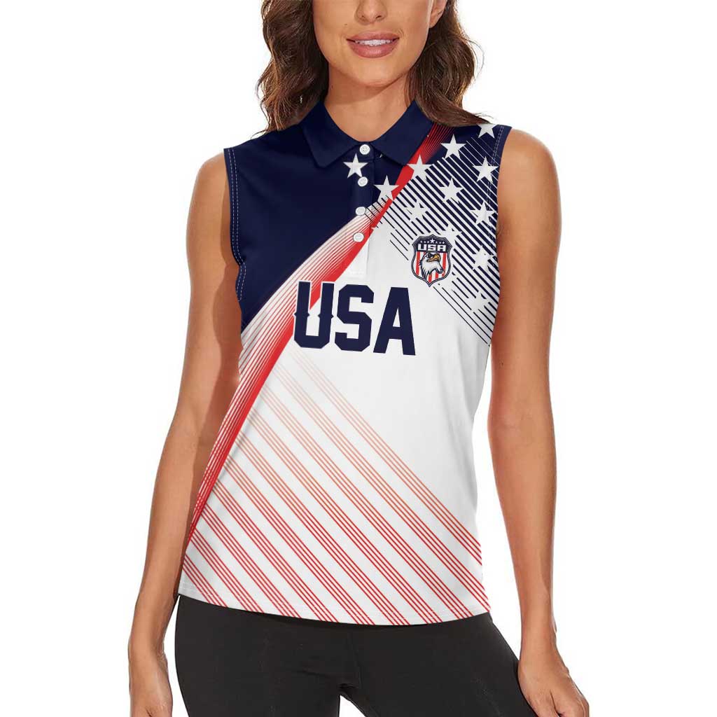 Custom USA Soccer Women Sleeveless Polo Shirt Play With Pride - Wonder Print Shop