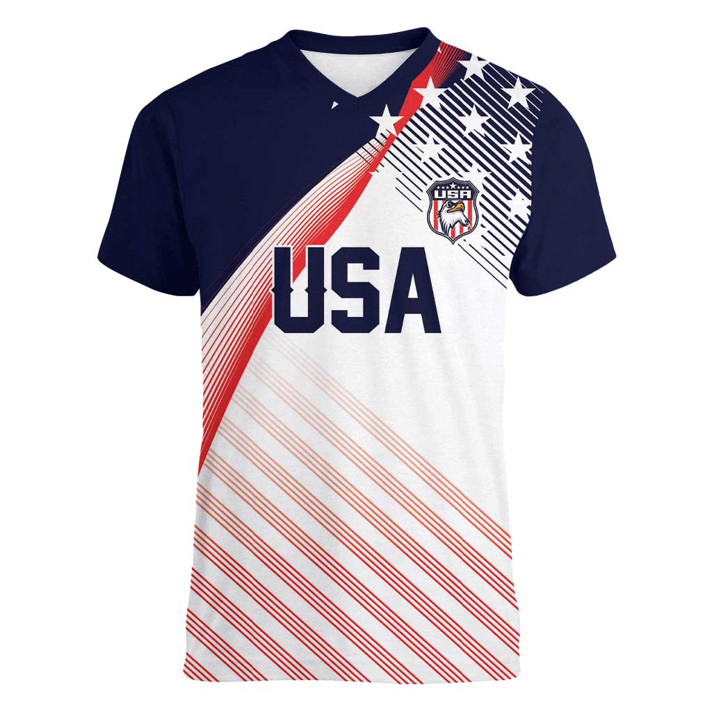Custom USA Soccer Women V-Neck T-Shirt Play With Pride - Wonder Print Shop