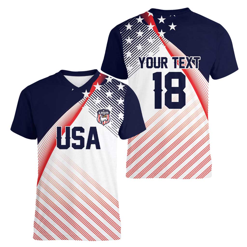 Custom USA Soccer Women V-Neck T-Shirt Play With Pride - Wonder Print Shop