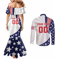 Custom United States Ice Hockey Couples Matching Mermaid Dress and Long Sleeve Button Shirt USA Go Champions