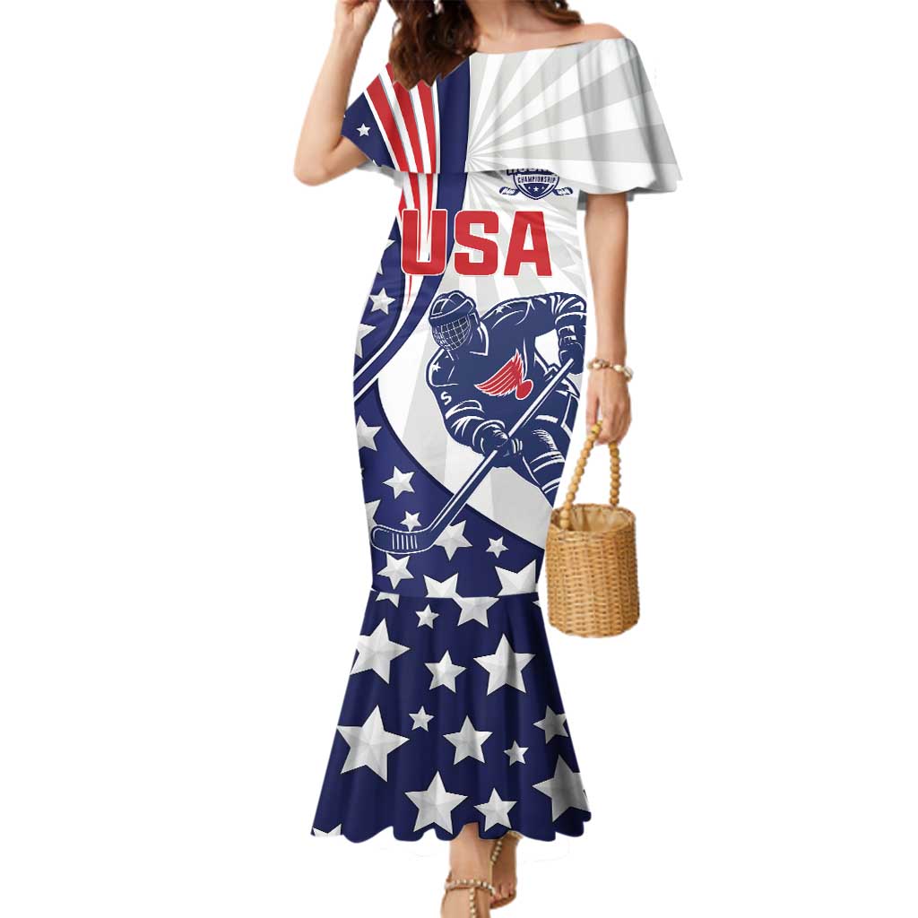 Custom United States Ice Hockey Family Matching Mermaid Dress and Hawaiian Shirt USA Go Champions