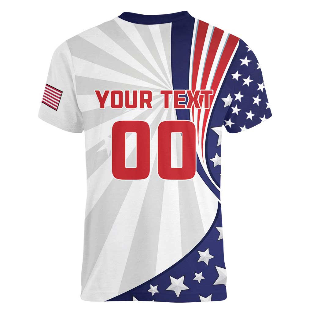 Custom United States Ice Hockey Women V-Neck T-Shirt USA Go Champions