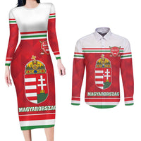 Custom Hungary Hockey Couples Matching Long Sleeve Bodycon Dress and Long Sleeve Button Shirt Magyarorszag Sporty Style