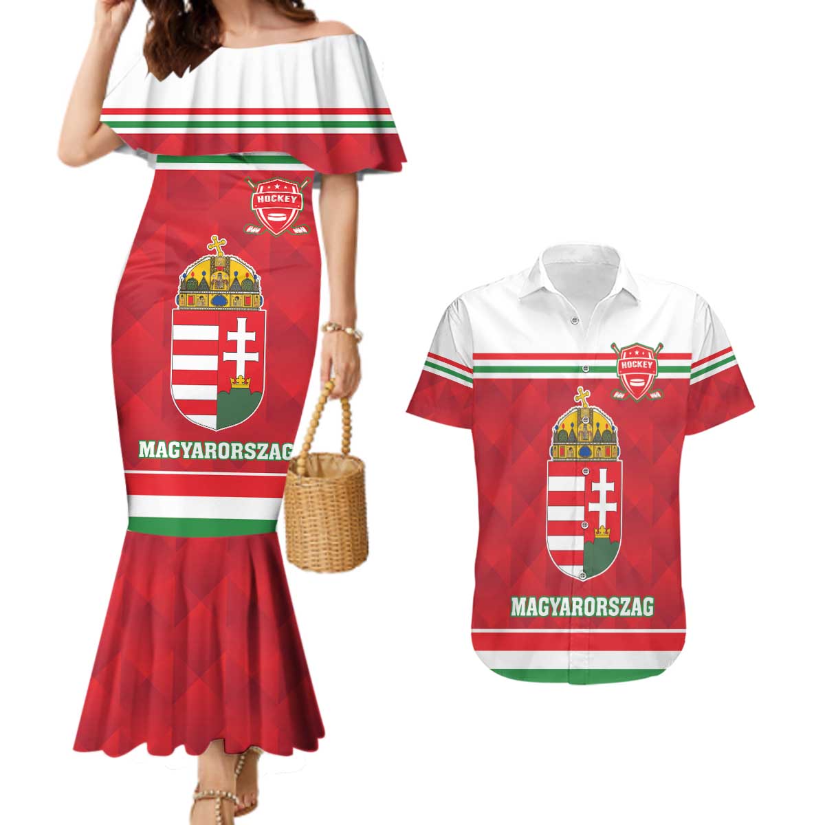 Custom Hungary Hockey Couples Matching Mermaid Dress and Hawaiian Shirt Magyarorszag Sporty Style