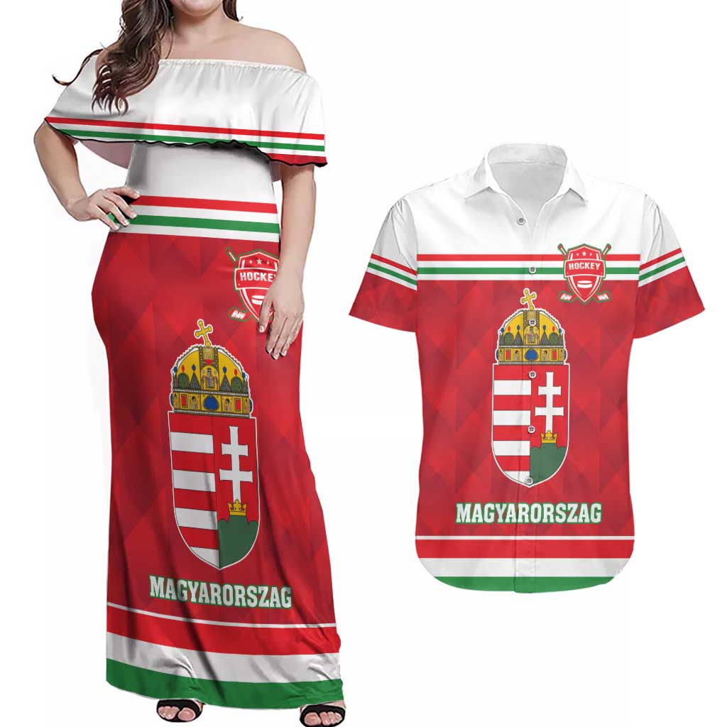 Custom Hungary Hockey Couples Matching Off Shoulder Maxi Dress and Hawaiian Shirt Magyarorszag Sporty Style