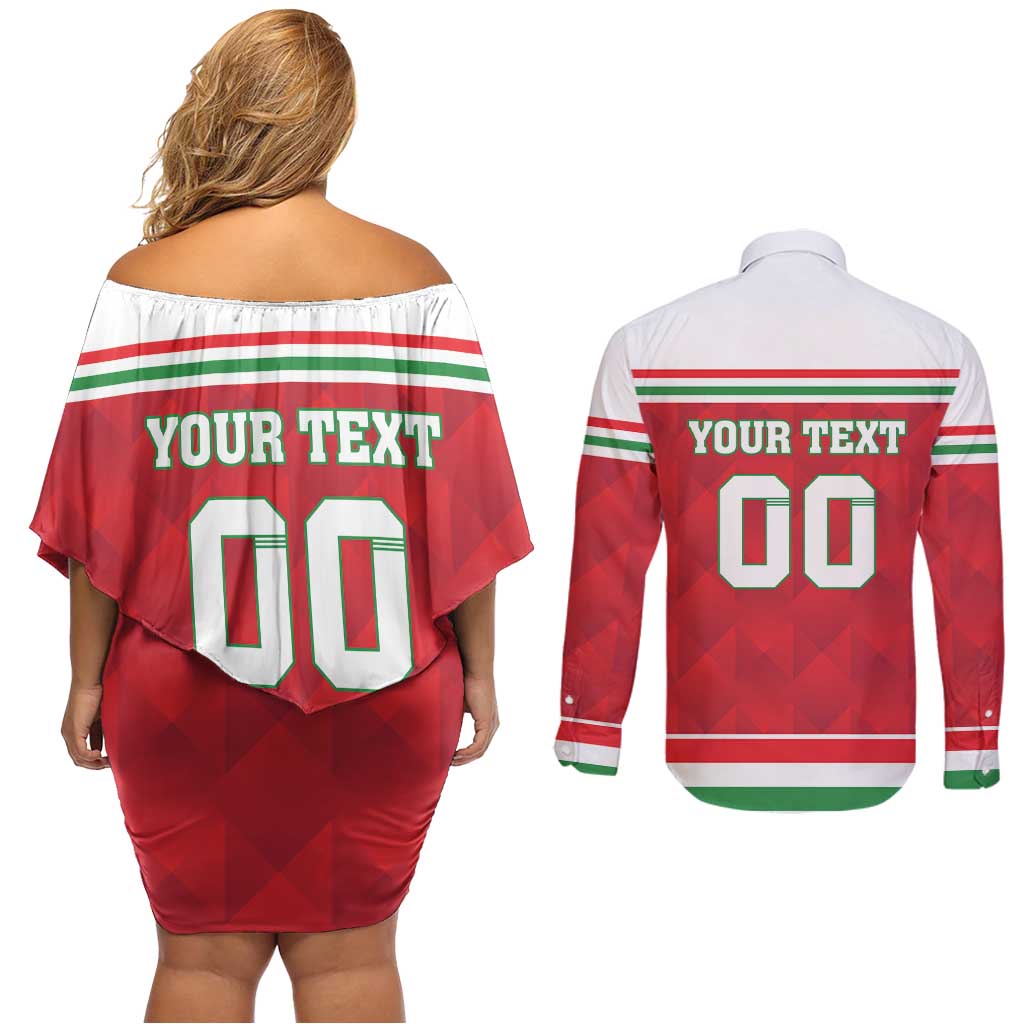 Custom Hungary Hockey Couples Matching Off Shoulder Short Dress and Long Sleeve Button Shirt Magyarorszag Sporty Style