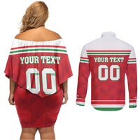 Custom Hungary Hockey Couples Matching Off Shoulder Short Dress and Long Sleeve Button Shirt Magyarorszag Sporty Style