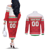 Custom Hungary Hockey Couples Matching Off The Shoulder Long Sleeve Dress and Long Sleeve Button Shirt Magyarorszag Sporty Style