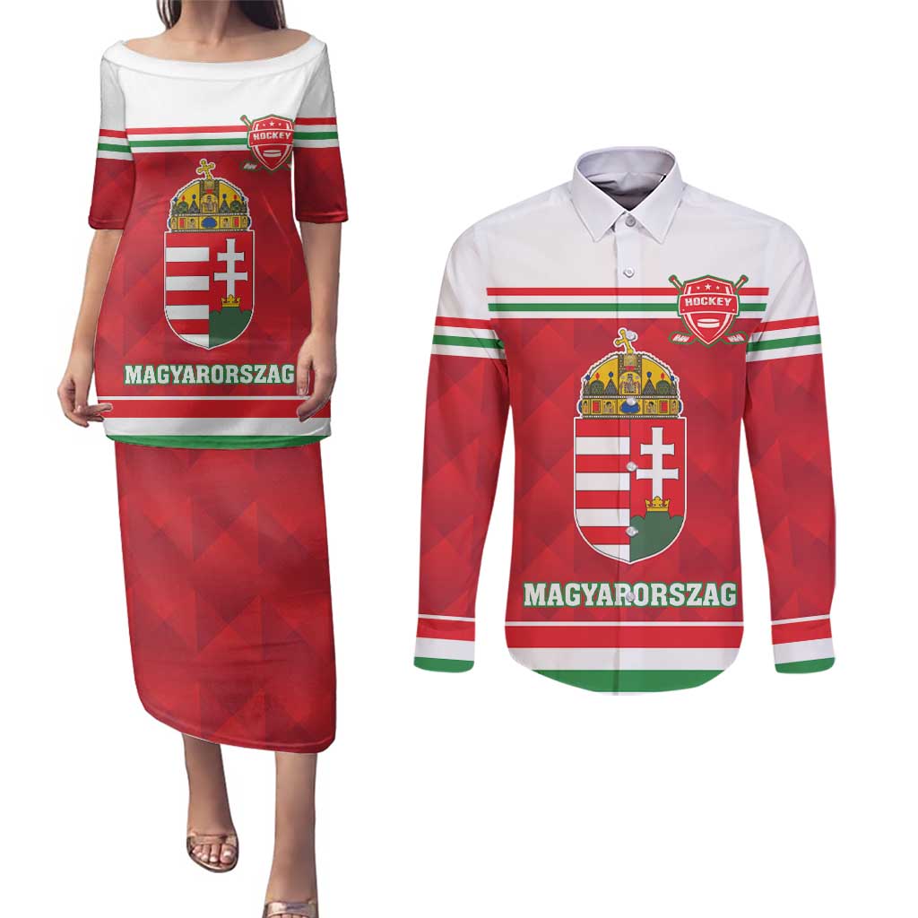 Custom Hungary Hockey Couples Matching Puletasi and Long Sleeve Button Shirt Magyarorszag Sporty Style