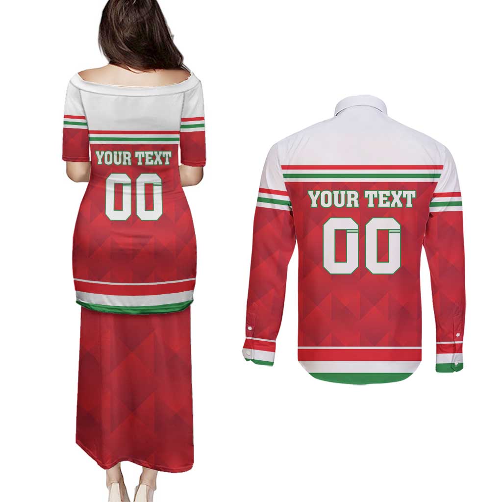 Custom Hungary Hockey Couples Matching Puletasi and Long Sleeve Button Shirt Magyarorszag Sporty Style