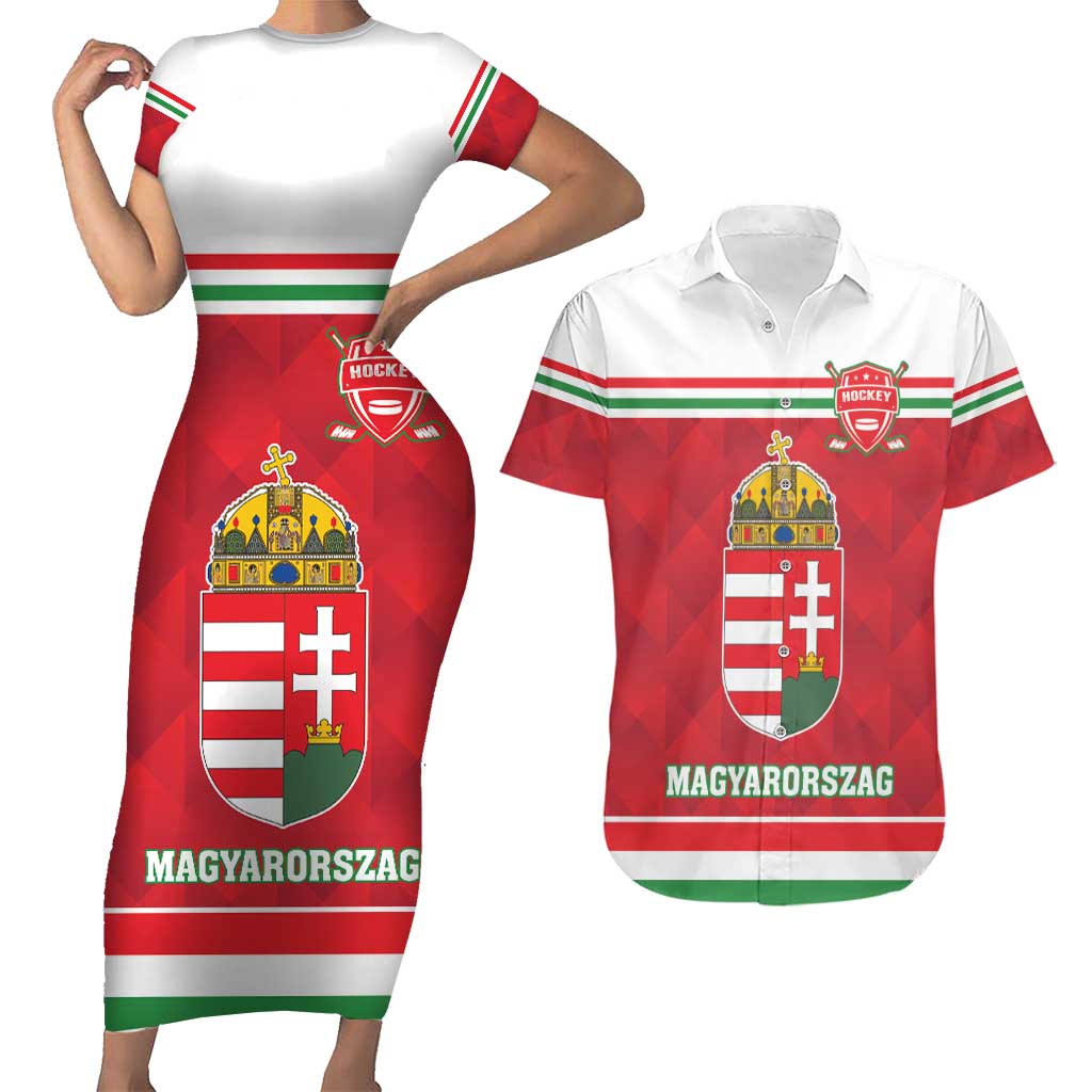 Custom Hungary Hockey Couples Matching Short Sleeve Bodycon Dress and Hawaiian Shirt Magyarorszag Sporty Style