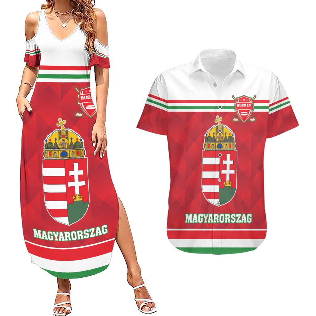 Custom Hungary Hockey Couples Matching Summer Maxi Dress and Hawaiian Shirt Magyarorszag Sporty Style