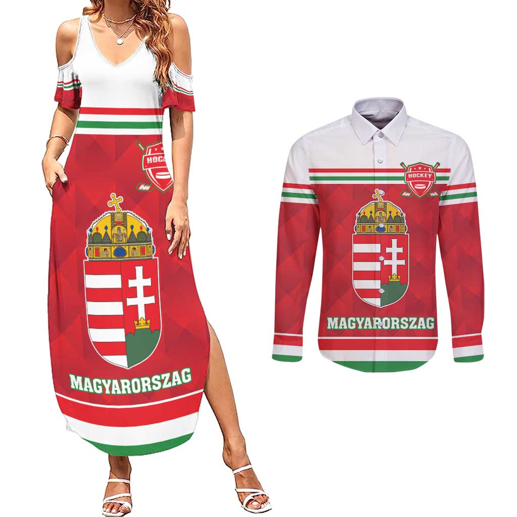 Custom Hungary Hockey Couples Matching Summer Maxi Dress and Long Sleeve Button Shirt Magyarorszag Sporty Style