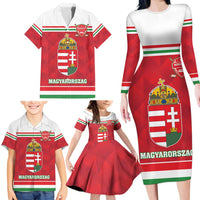 Custom Hungary Hockey Family Matching Long Sleeve Bodycon Dress and Hawaiian Shirt Magyarorszag Sporty Style