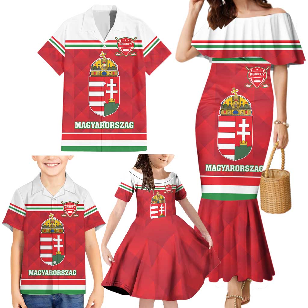 Custom Hungary Hockey Family Matching Mermaid Dress and Hawaiian Shirt Magyarorszag Sporty Style