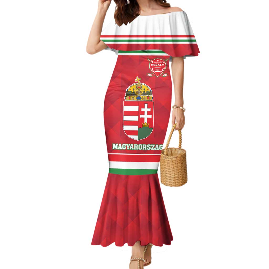 Custom Hungary Hockey Family Matching Mermaid Dress and Hawaiian Shirt Magyarorszag Sporty Style