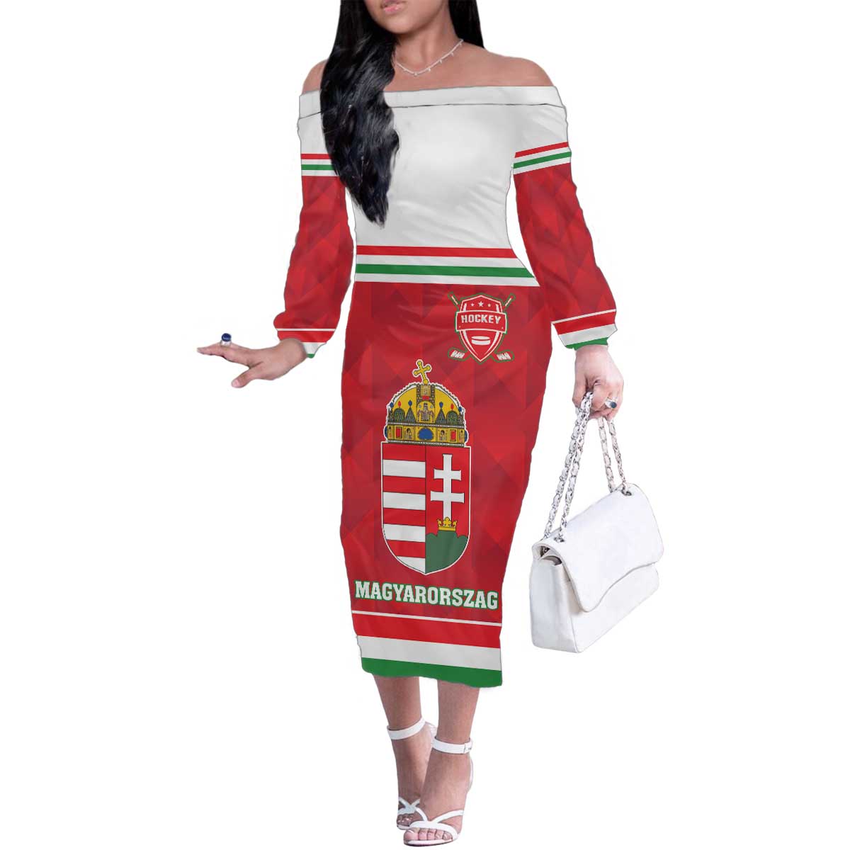 Custom Hungary Hockey Family Matching Off The Shoulder Long Sleeve Dress and Hawaiian Shirt Magyarorszag Sporty Style