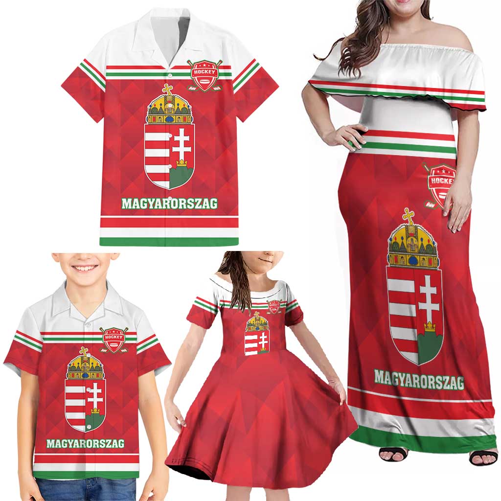 Custom Hungary Hockey Family Matching Off Shoulder Maxi Dress and Hawaiian Shirt Magyarorszag Sporty Style