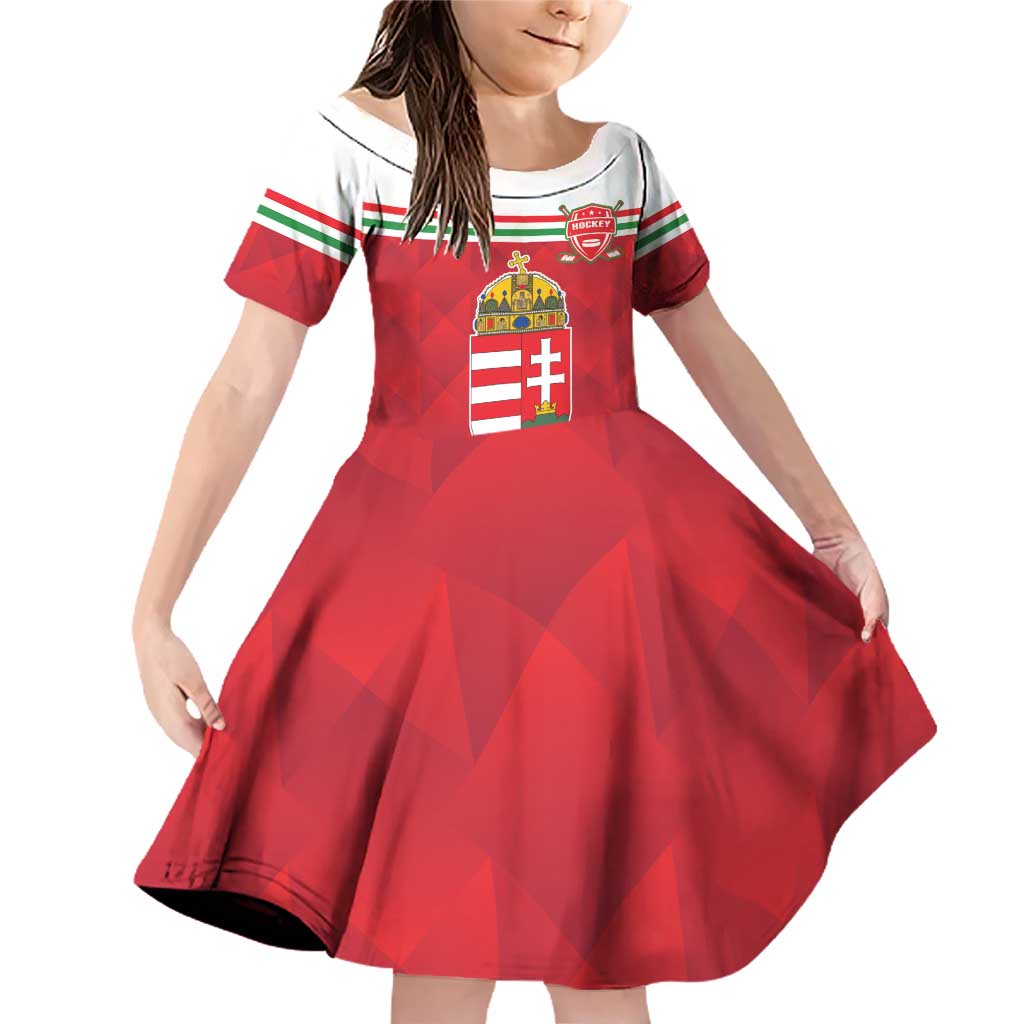 Custom Hungary Hockey Family Matching Off Shoulder Short Dress and Hawaiian Shirt Magyarorszag Sporty Style
