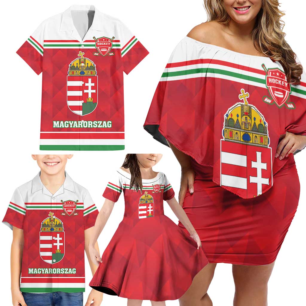 Custom Hungary Hockey Family Matching Off Shoulder Short Dress and Hawaiian Shirt Magyarorszag Sporty Style