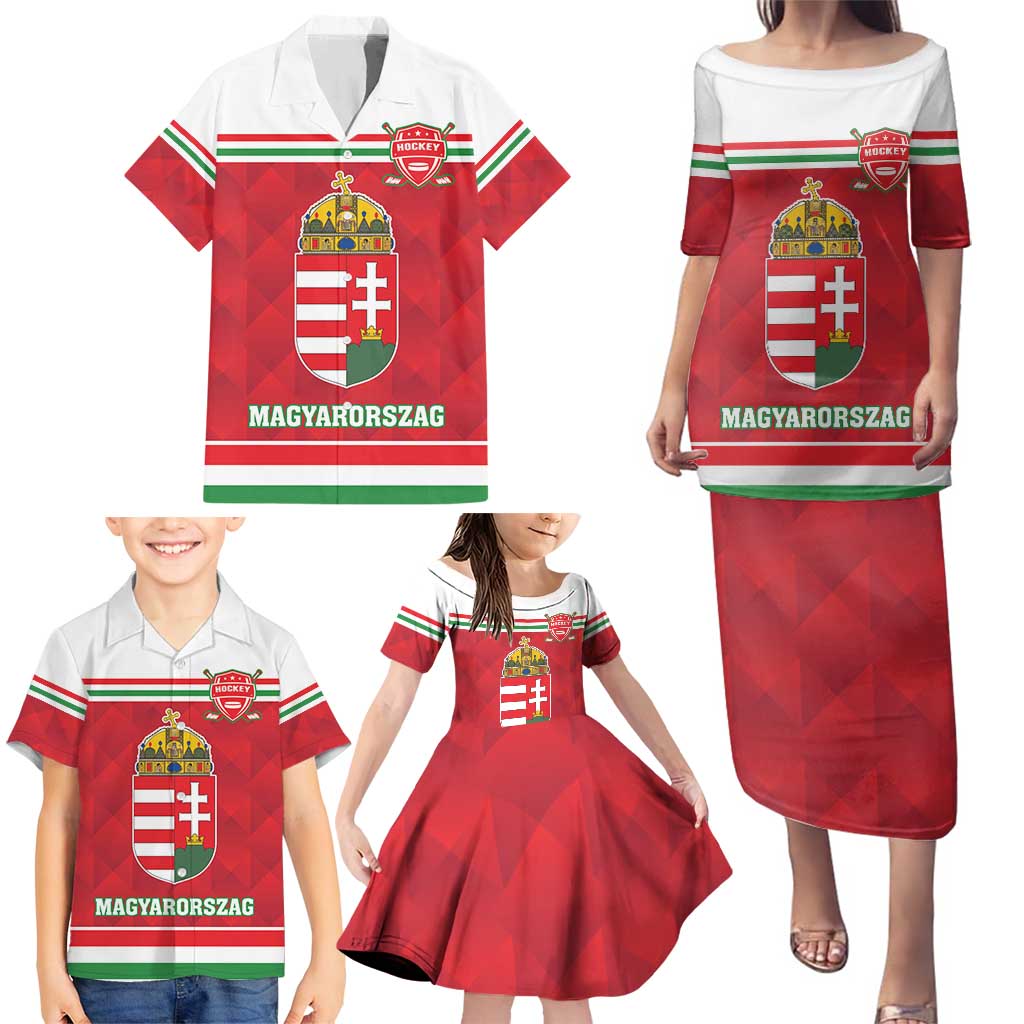 Custom Hungary Hockey Family Matching Puletasi and Hawaiian Shirt Magyarorszag Sporty Style