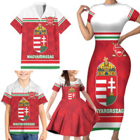 Custom Hungary Hockey Family Matching Short Sleeve Bodycon Dress and Hawaiian Shirt Magyarorszag Sporty Style