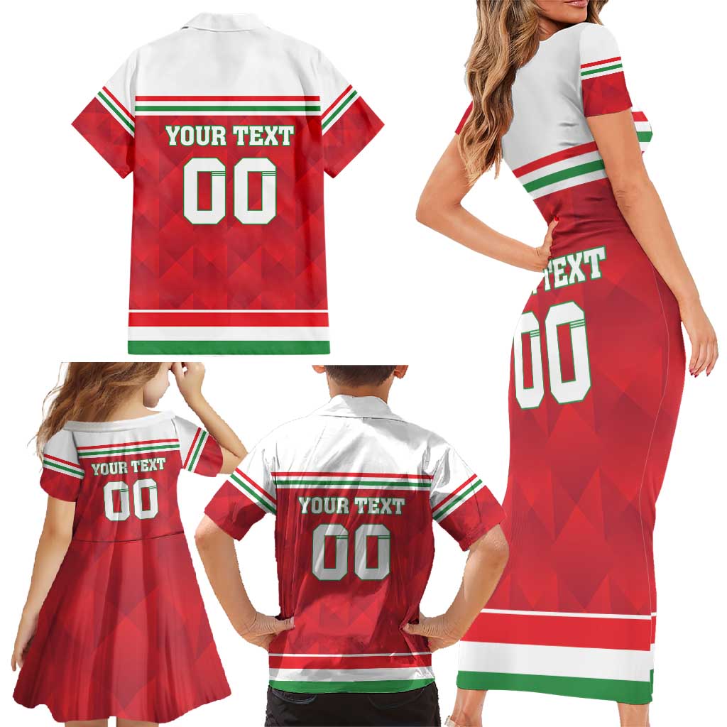 Custom Hungary Hockey Family Matching Short Sleeve Bodycon Dress and Hawaiian Shirt Magyarorszag Sporty Style