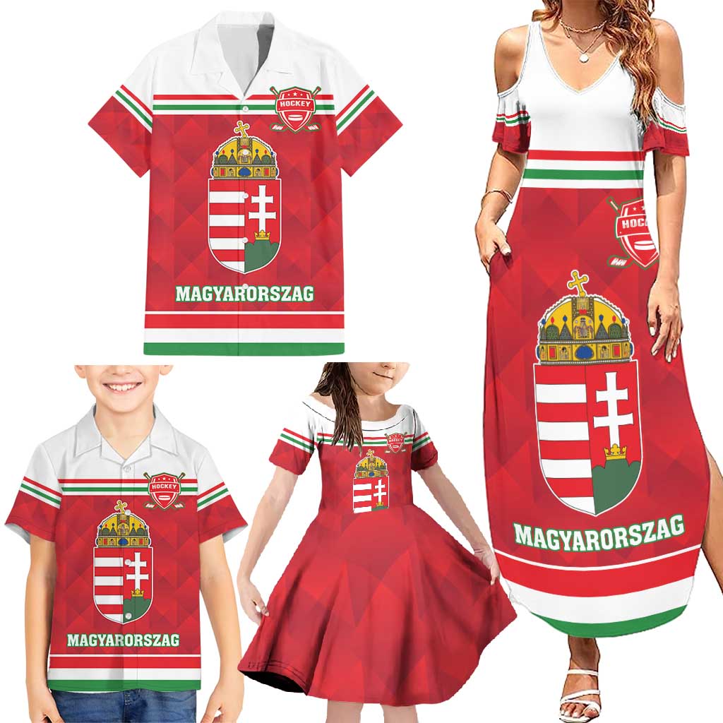 Custom Hungary Hockey Family Matching Summer Maxi Dress and Hawaiian Shirt Magyarorszag Sporty Style