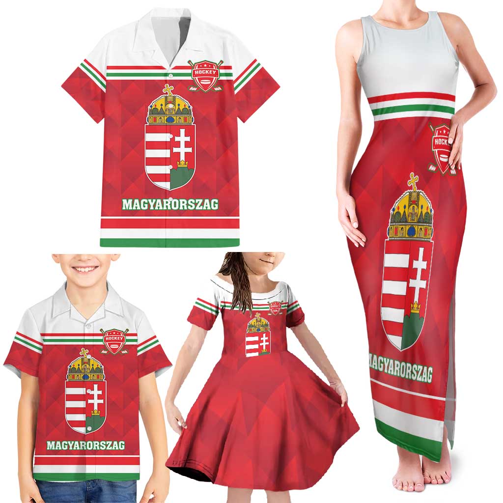 Custom Hungary Hockey Family Matching Tank Maxi Dress and Hawaiian Shirt Magyarorszag Sporty Style