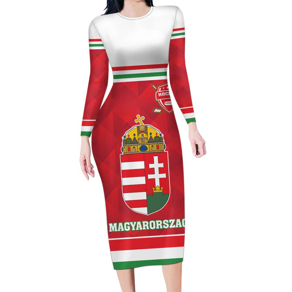 Custom Hungary Hockey Long Sleeve Bodycon Dress Magyarorszag Sporty Style