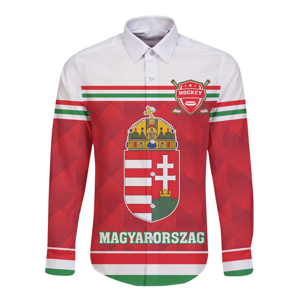Custom Hungary Hockey Long Sleeve Button Shirt Magyarorszag Sporty Style