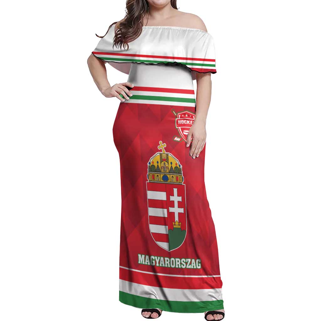 Custom Hungary Hockey Off Shoulder Maxi Dress Magyarorszag Sporty Style