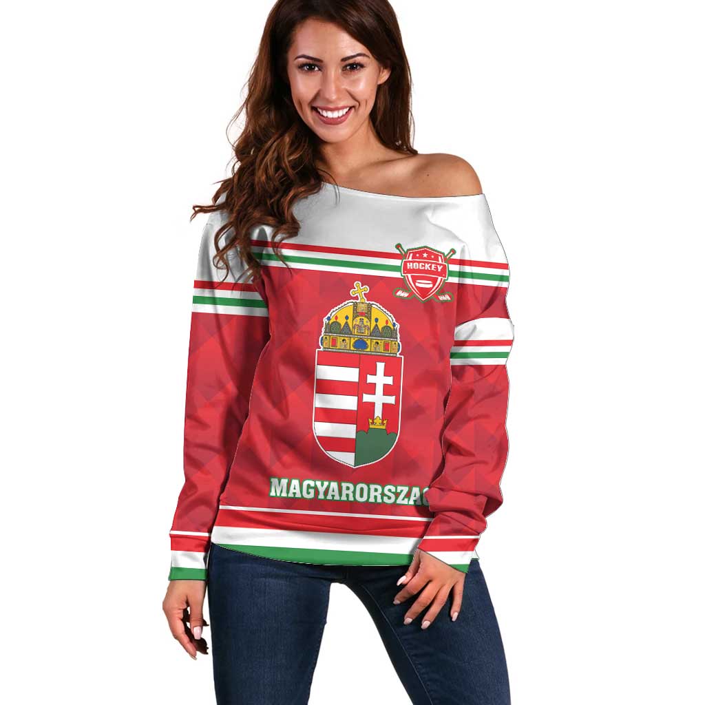Custom Hungary Hockey Off Shoulder Sweater Magyarorszag Sporty Style
