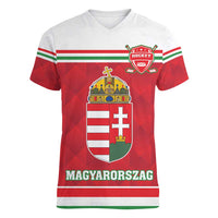 Custom Hungary Hockey Women V-Neck T-Shirt Magyarorszag Sporty Style