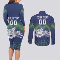 Custom Slovenia Hockey Couples Matching Long Sleeve Bodycon Dress and Long Sleeve Button Shirt Slovenija Lynx Mascot